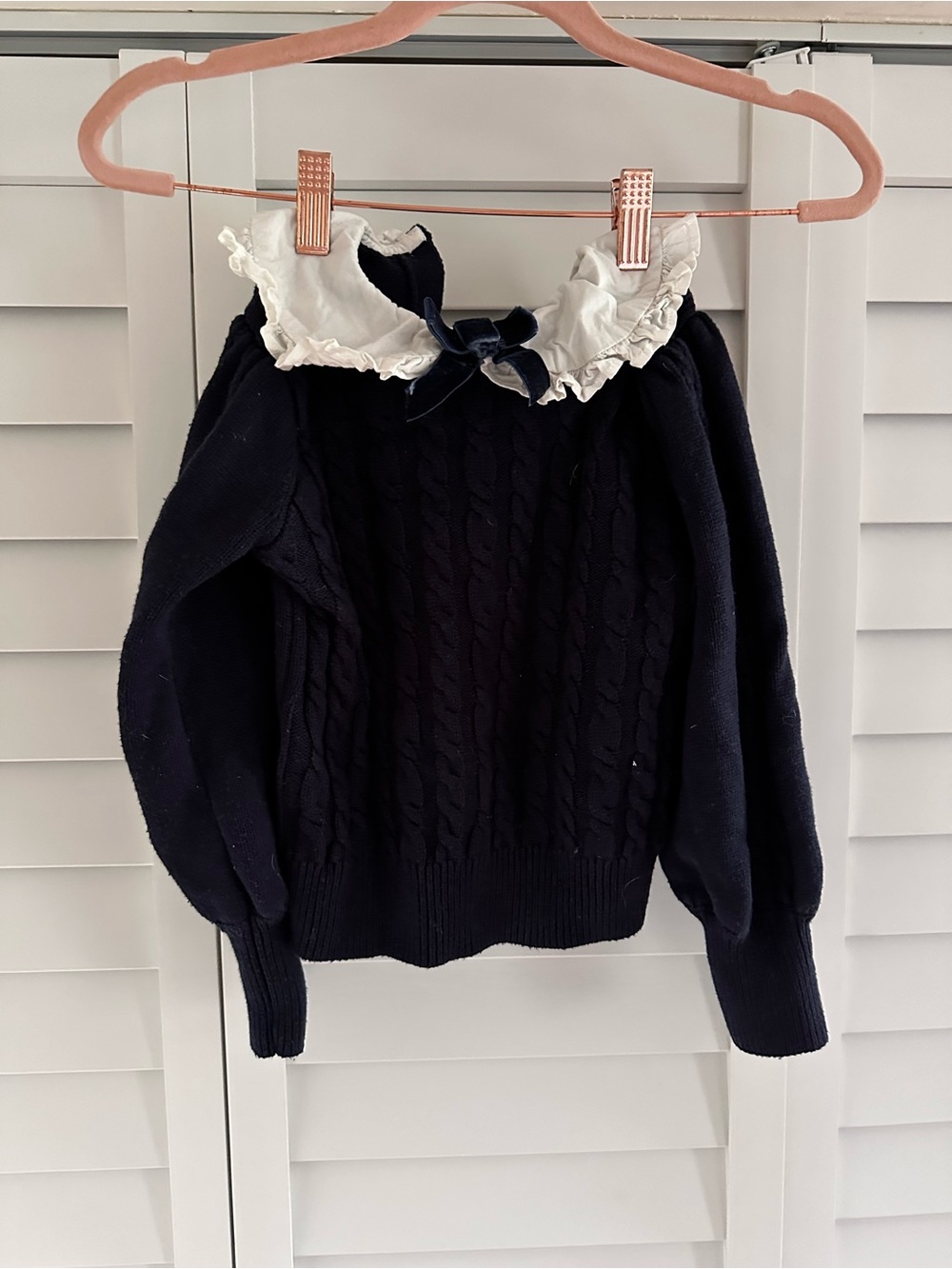 Janie and Jack Navy Cable-Knit Sweater with Ruffled White Collar
